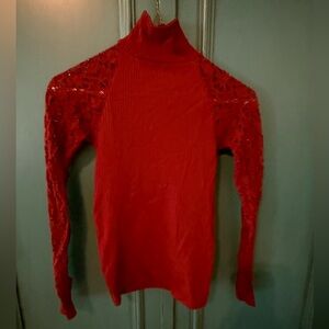 Free People Red Lace Sleeve Blouse